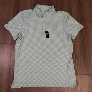 J.Crew Printed Performance Polo Shirt Mens L Blue White Geo Short Sleeve Stretch